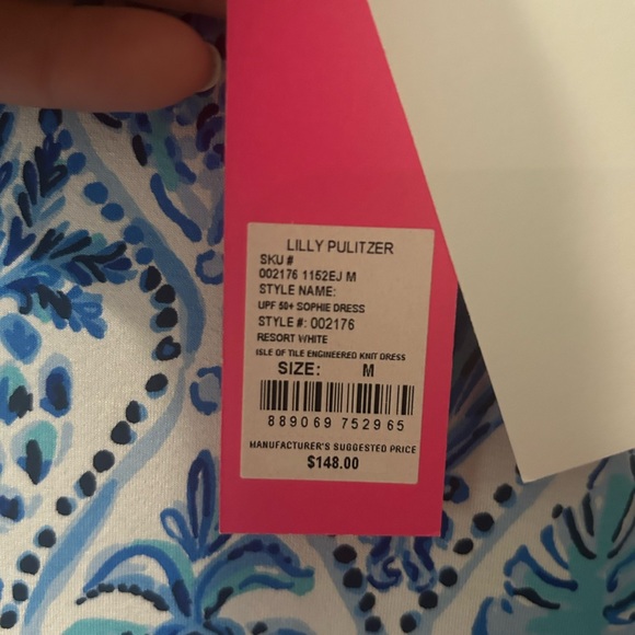 Lilly Pulitzer Blue and Pink Sheath Dress 3/4 Sleeve Resort Wear - Picture 3 of 5